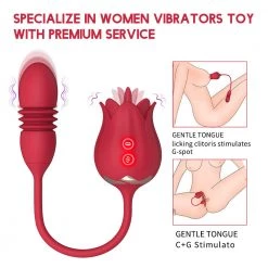 Mysite Thrusting Rose Vibrator For Women Dildo, Rose Clitoris Stimulator Tongue Licking Rose Vibrators