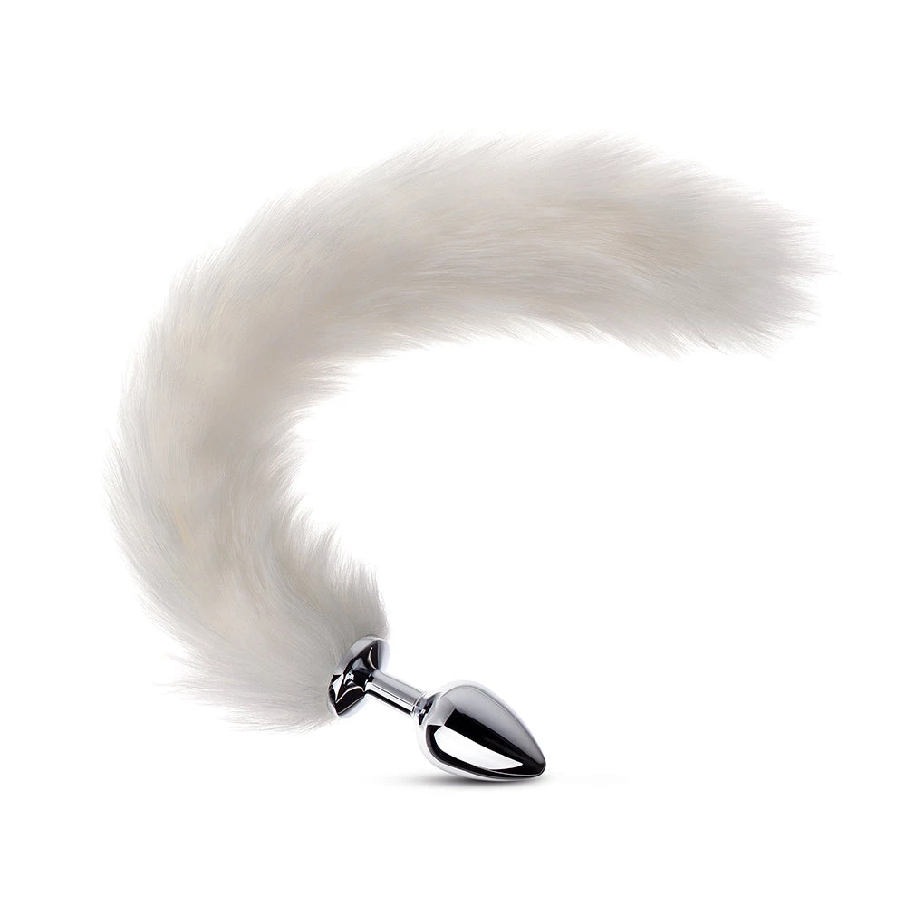 Mysite Long Fox Tail Butt Plug - White Fur 1 Mysite Long Fox Tail Butt Plug - White Fur