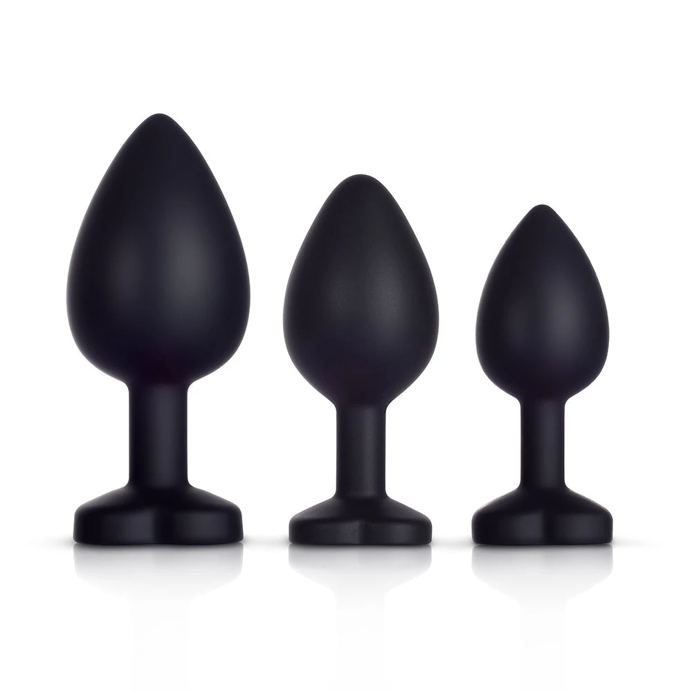 Mysite White Gem Black Silicone Butt Plug Set 2 Mysite White Gem Black Silicone Butt Plug Set