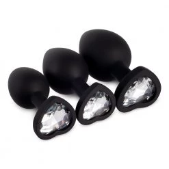 Mysite White Gem Black Silicone Butt Plug Set