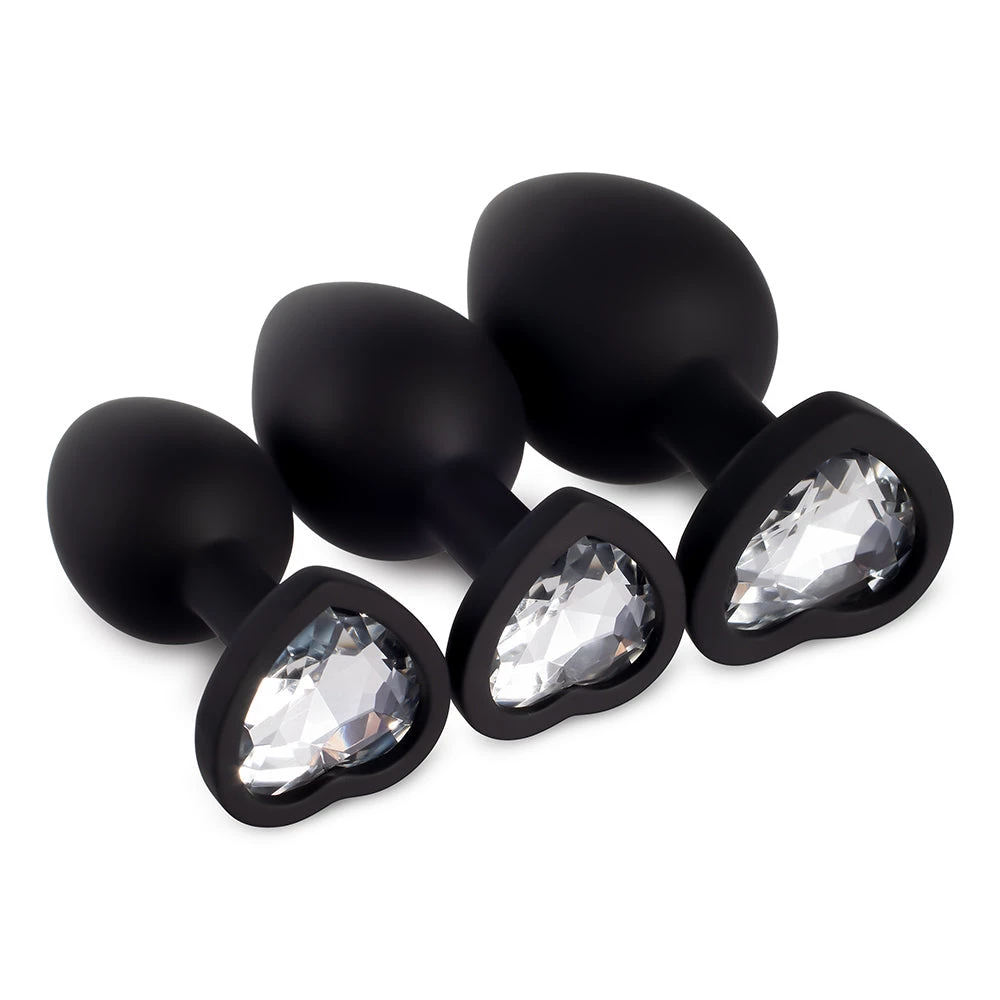 Mysite White Gem Black Silicone Butt Plug Set 1 Mysite White Gem Black Silicone Butt Plug Set