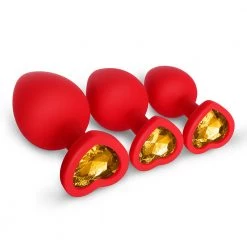 Mysite Yellow Gem Red Silicone Butt Plug Set Anal Toys