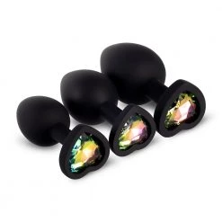 Mysite Rainbow Gem Black Silicone Butt Plug Set Anal Toys