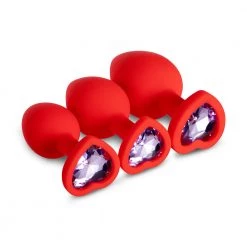Mysite Light Purple Gem Red Silicone Butt Plug Set Anal Toys