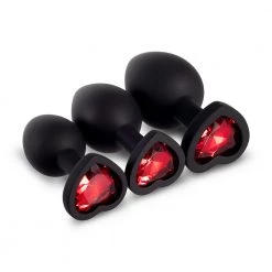 Mysite Red Gem Black Silicone Butt Plug Set