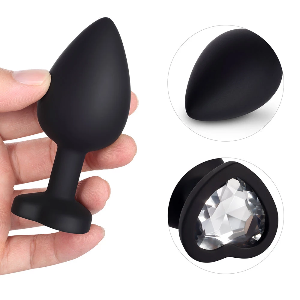 Mysite White Gem Black Silicone Butt Plug Set 4 Mysite White Gem Black Silicone Butt Plug Set