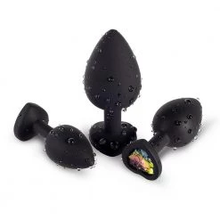 Mysite Rainbow Gem Black Silicone Butt Plug Set Anal Toys