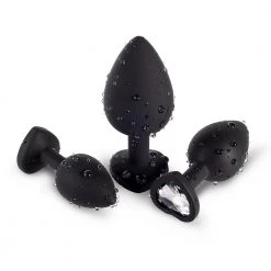 Mysite White Gem Black Silicone Butt Plug Set 11 Mysite White Gem Black Silicone Butt Plug Set