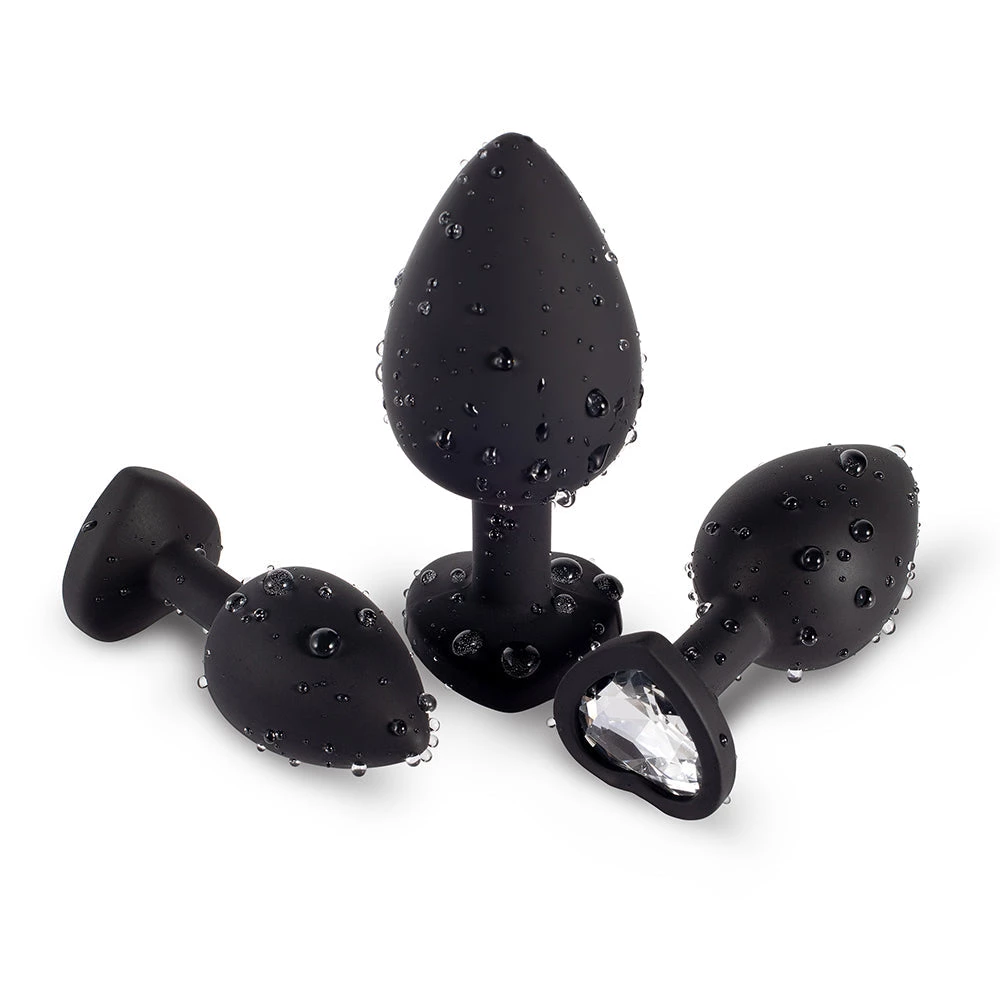 Mysite White Gem Black Silicone Butt Plug Set 5 Mysite White Gem Black Silicone Butt Plug Set