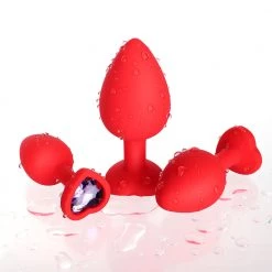 Mysite Light Purple Gem Red Silicone Butt Plug Set Anal Toys