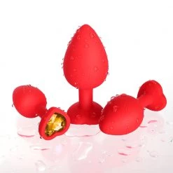 Mysite Yellow Gem Red Silicone Butt Plug Set Anal Toys