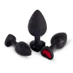 Mysite Red Gem Black Silicone Butt Plug Set 10 Mysite Red Gem Black Silicone Butt Plug Set