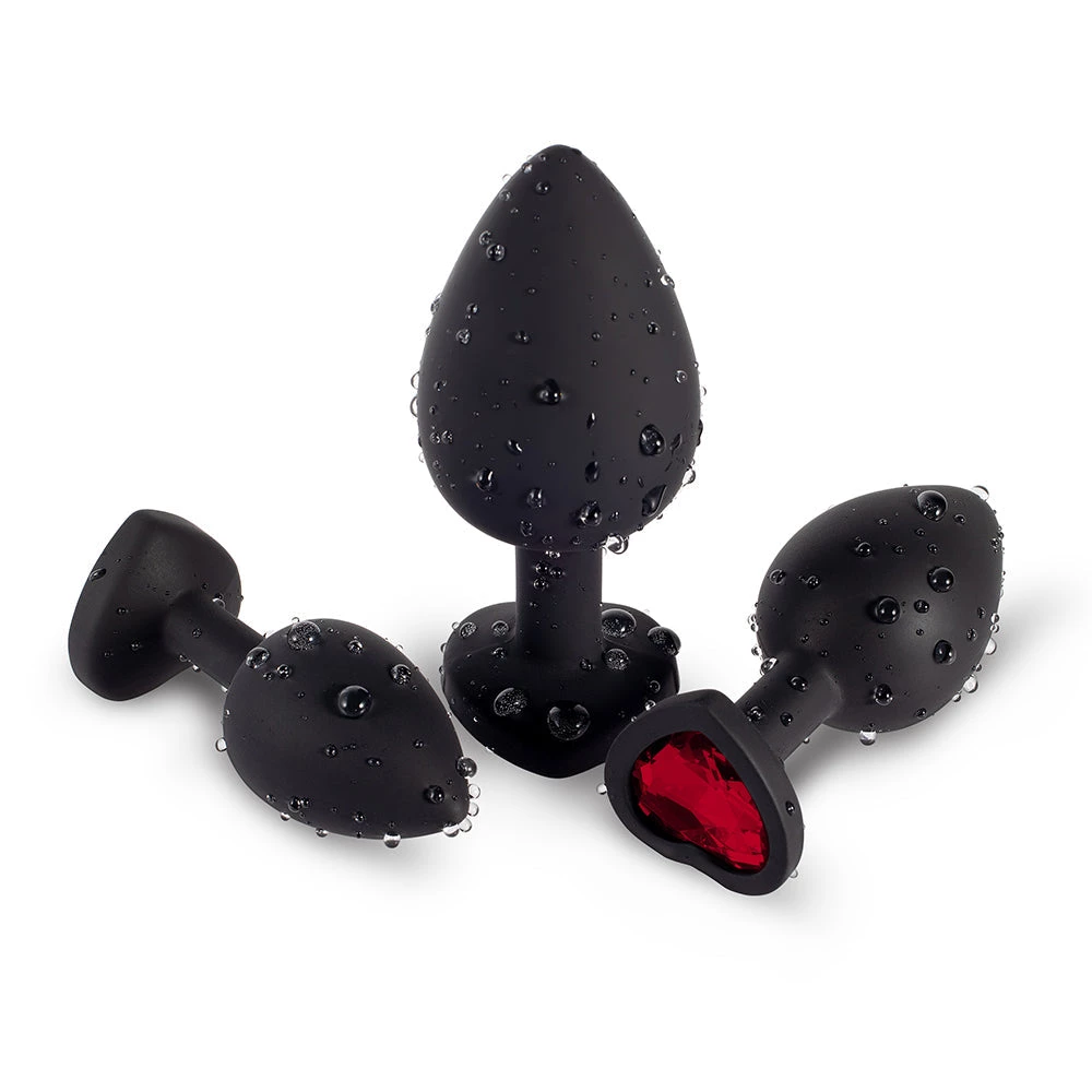 Mysite Red Gem Black Silicone Butt Plug Set 4 Mysite Red Gem Black Silicone Butt Plug Set