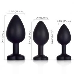 Mysite White Gem Black Silicone Butt Plug Set 12 Mysite White Gem Black Silicone Butt Plug Set