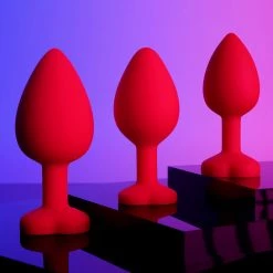 Mysite Blue Gem Red Silicone Butt Plug Set Anal Toys