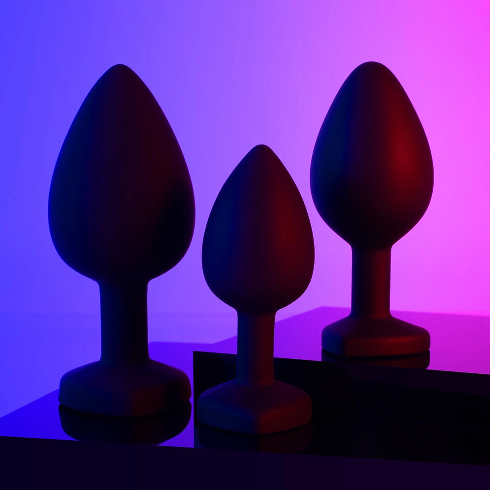 Mysite White Gem Black Silicone Butt Plug Set 7 Mysite White Gem Black Silicone Butt Plug Set