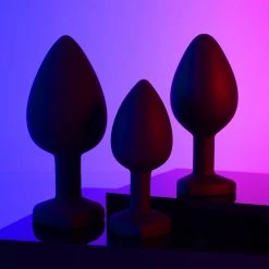 Mysite Rainbow Gem Black Silicone Butt Plug Set Anal Toys