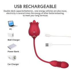 Mysite Thrusting Rose Vibrator For Women Dildo, Rose Clitoris Stimulator Tongue Licking Rose Vibrators